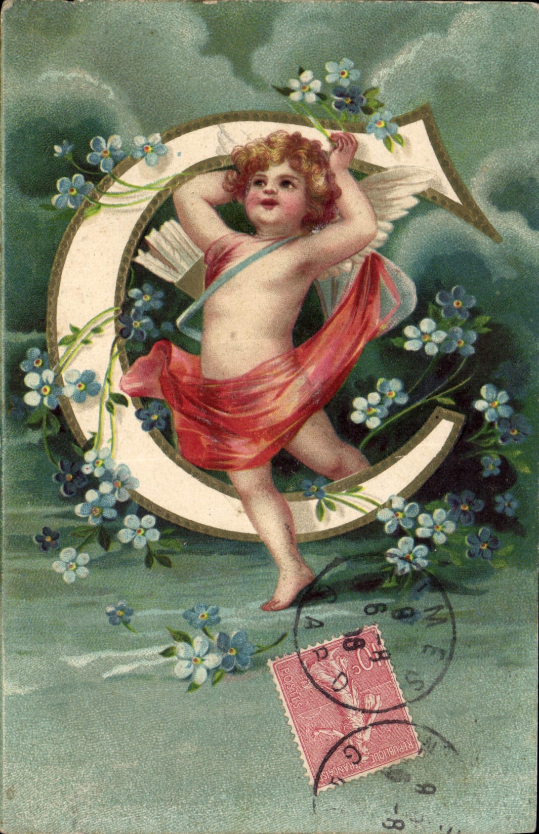 CPA Fantaisie Ange Lettres Lettre C 