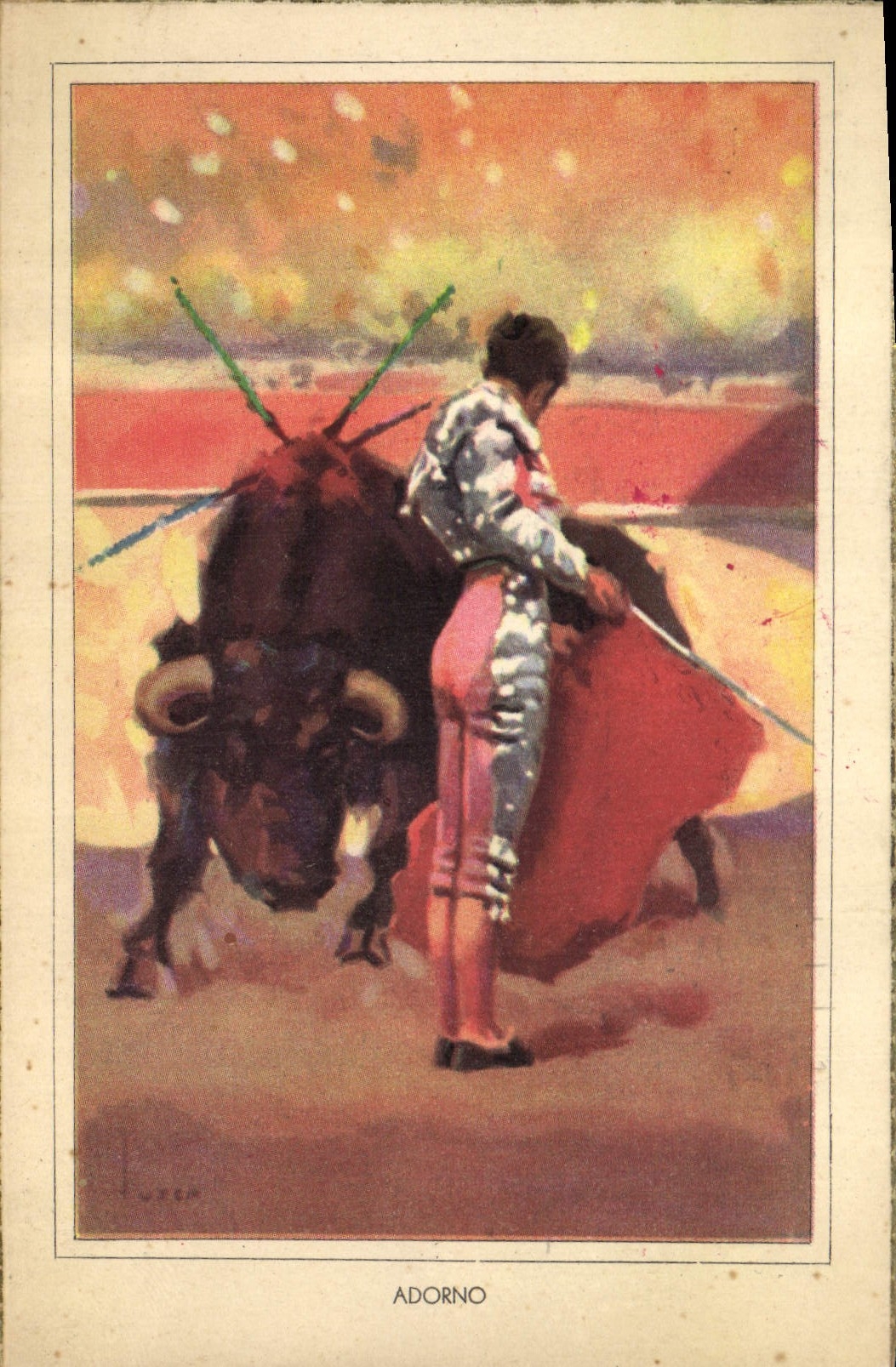 Postal Corrida Corrida de toros Fiesta hizo frente a Adorno