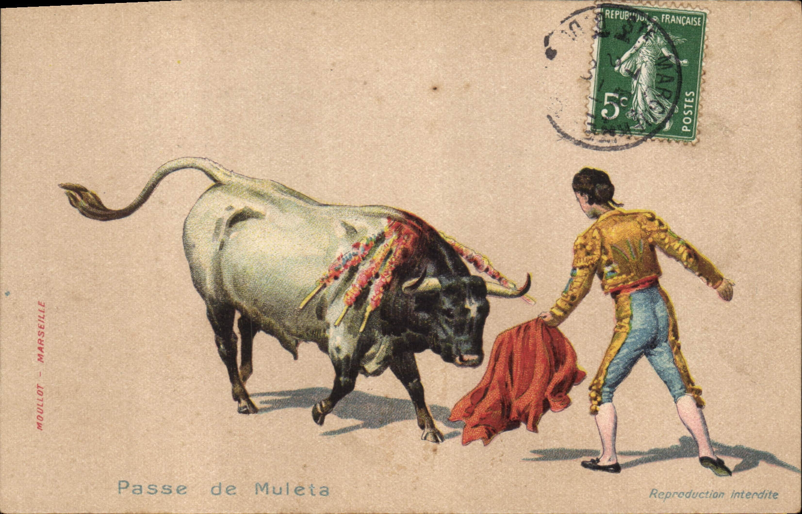 CPA Corrida Course de taureaux Passe de Muleta