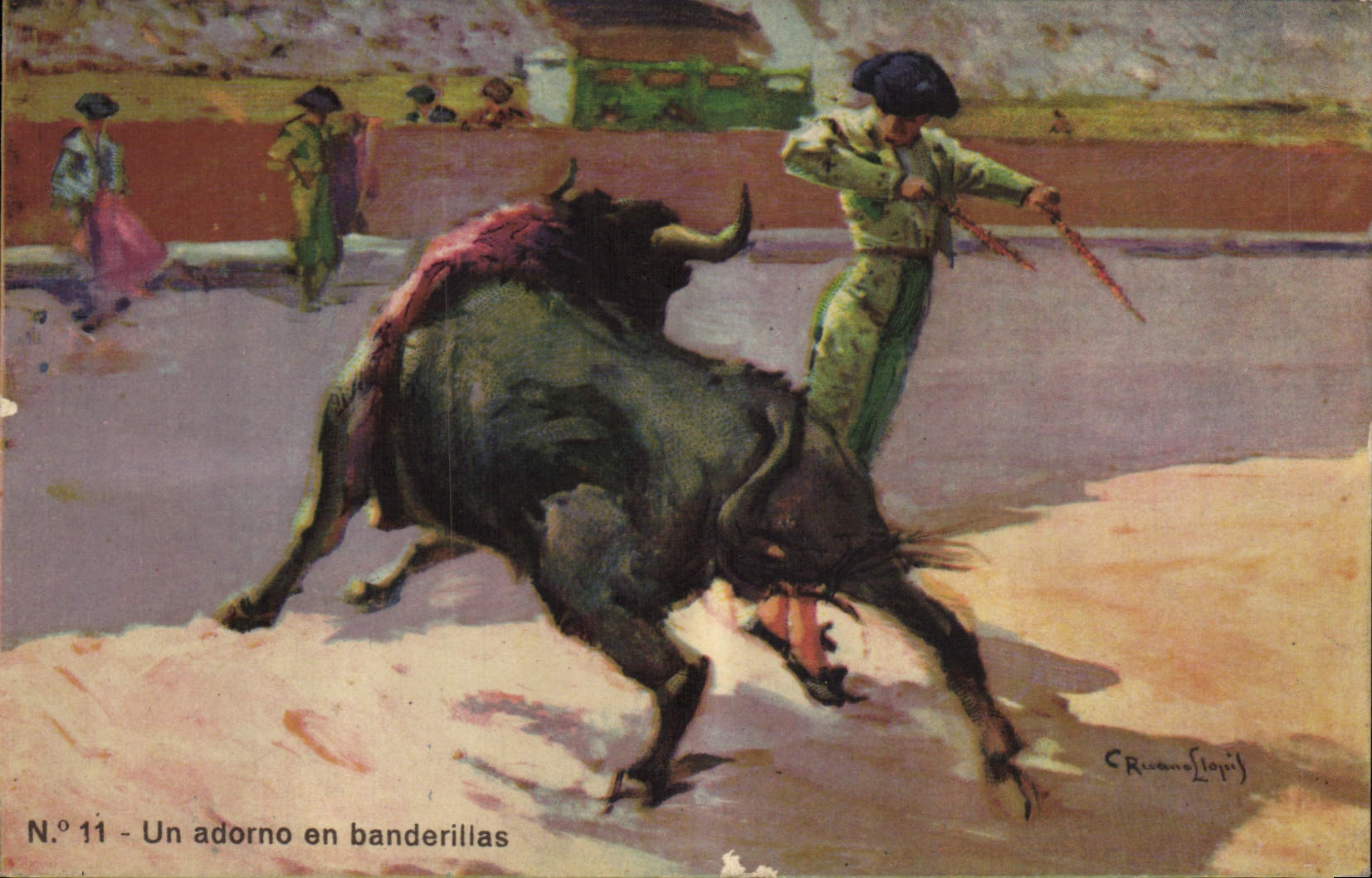 CPA Corrida Course de taureaux Un adorno en banderillas 