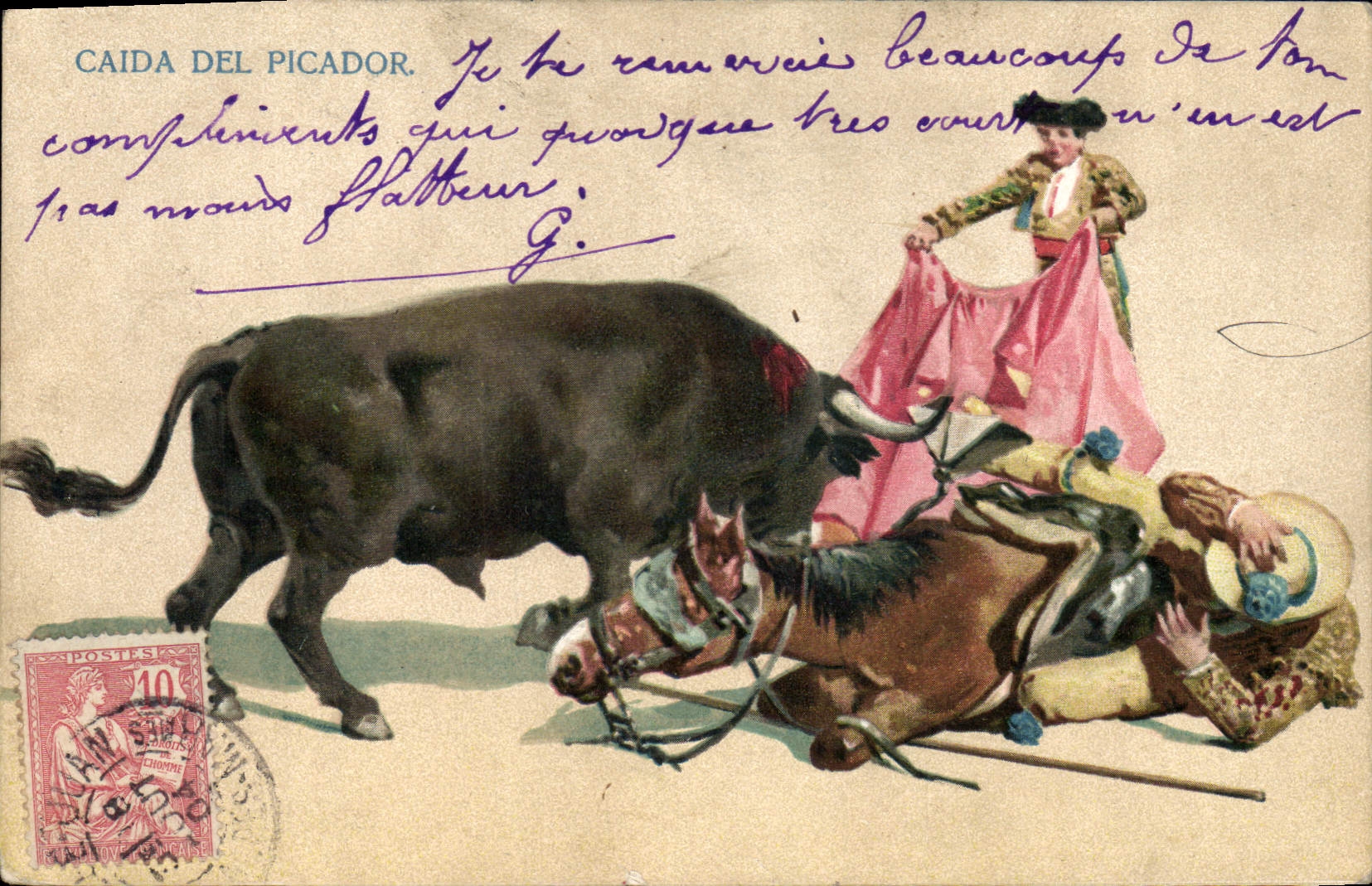 CPA Corrida Course de taureaux Caida del Picador 