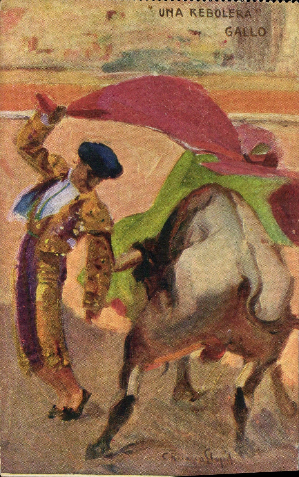 CPA Corrida Course de taureaux Una Rebolera Gallo