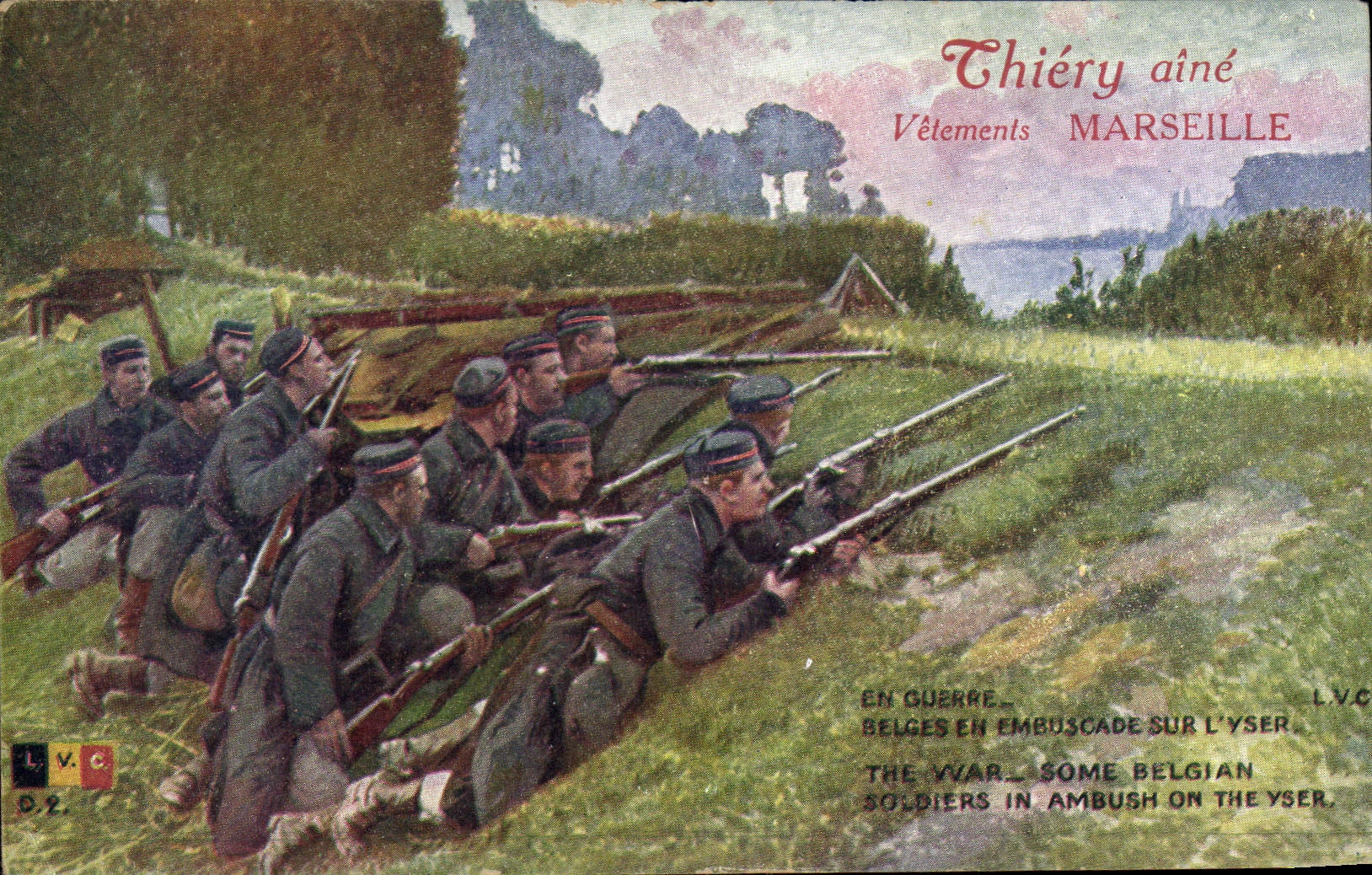 CPA Militaria Belges en embuscade sur l'Yser