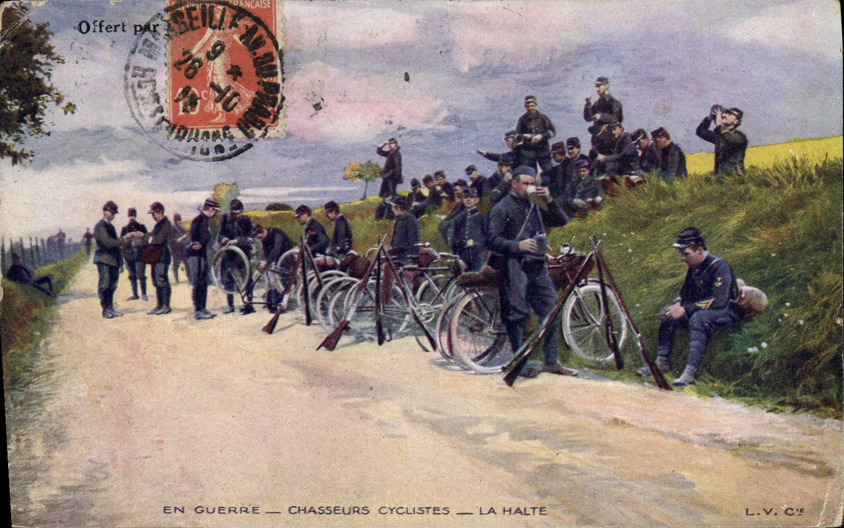 CPA Militaria Chasseurs cyclistes La halte Velo Cycle