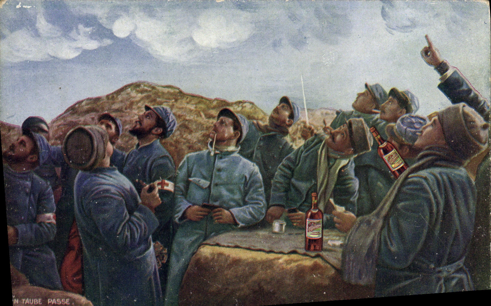 CPA Militaria Un taube passe Avion