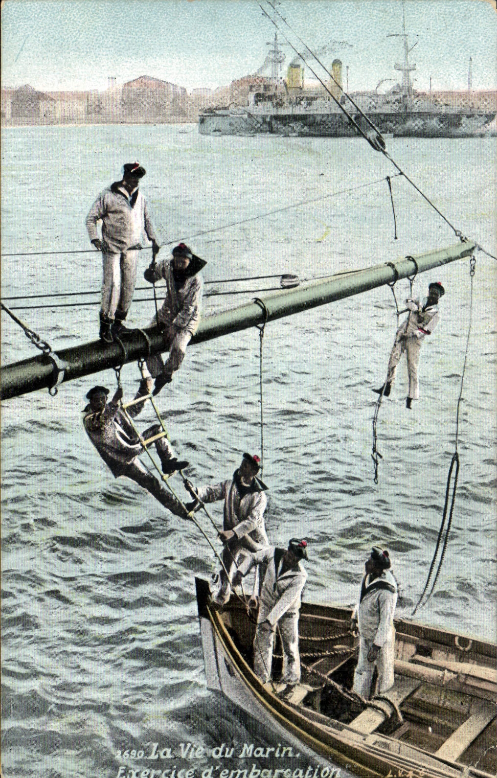 Vintage Postcard Militaria life of the sailor Exercise of boat Boat