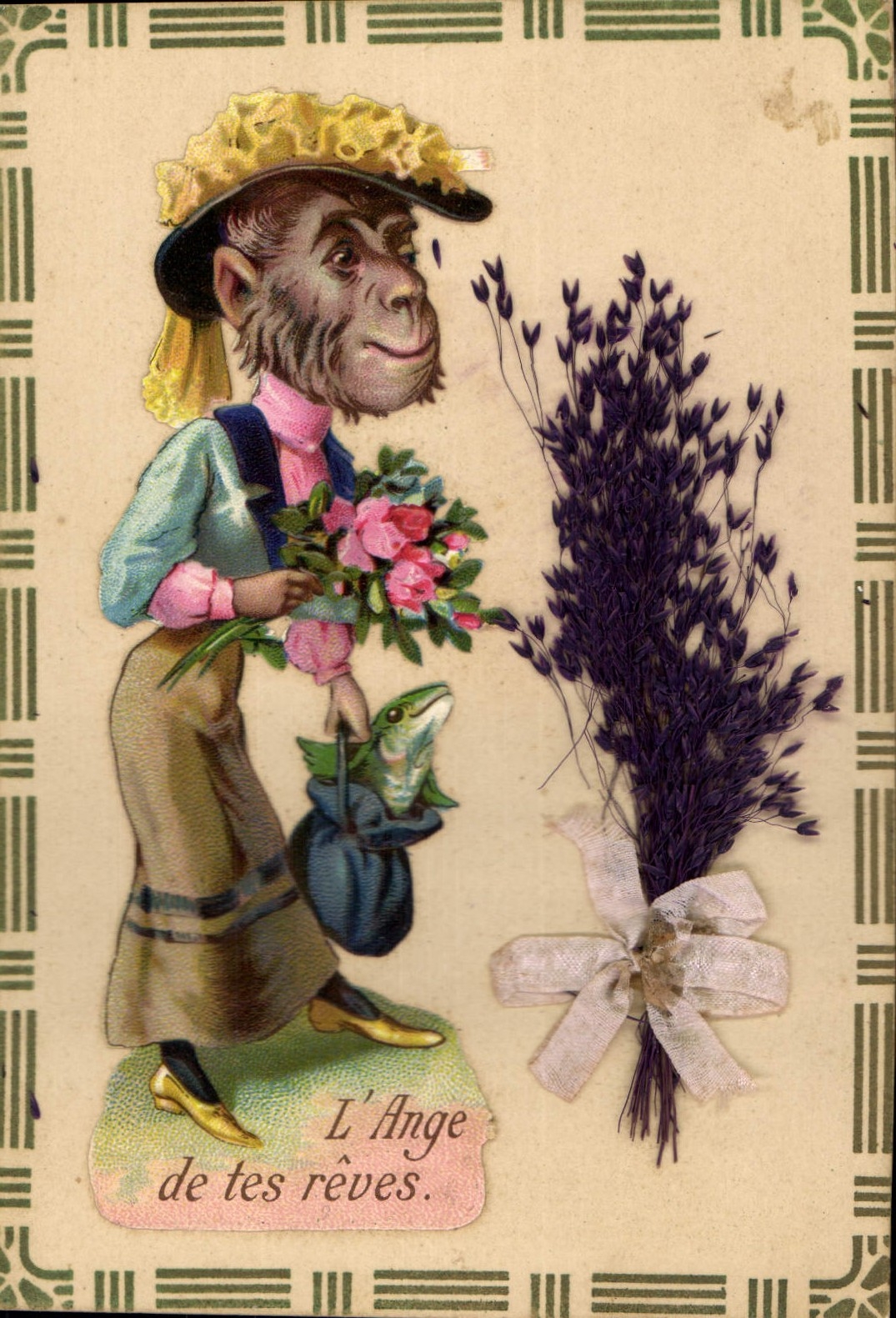 Vintage Postcard Fantaisie Flowers Apes
