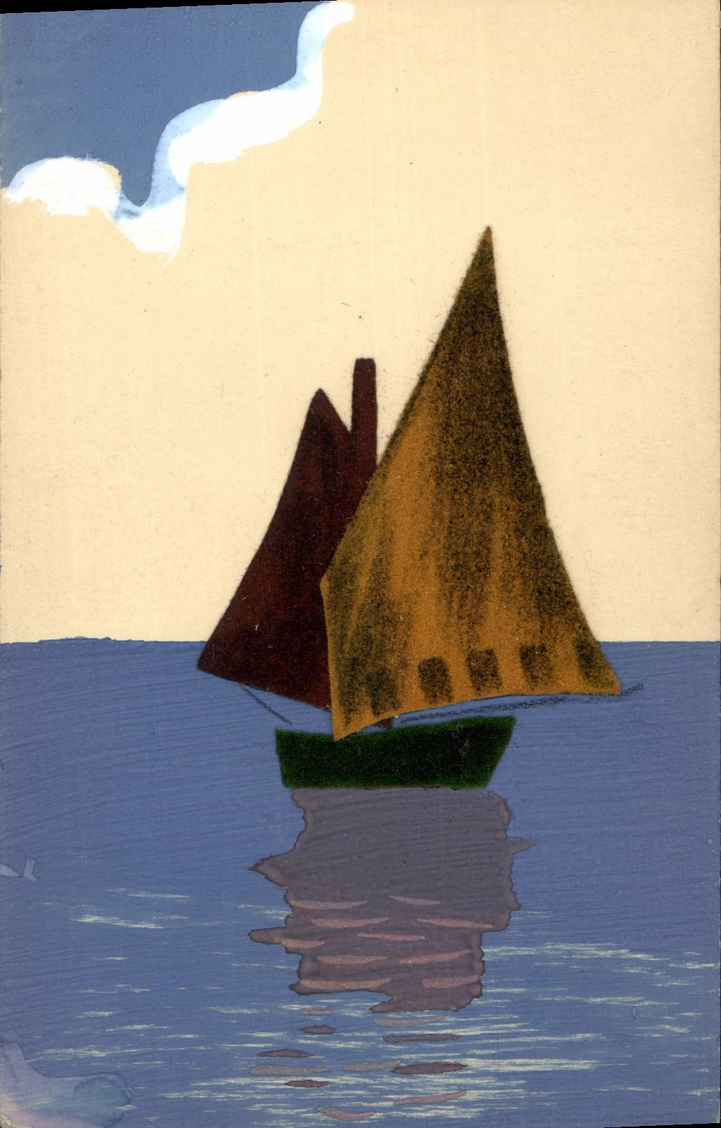 CPA Fantaisie Bateau de peche (feutrine) 