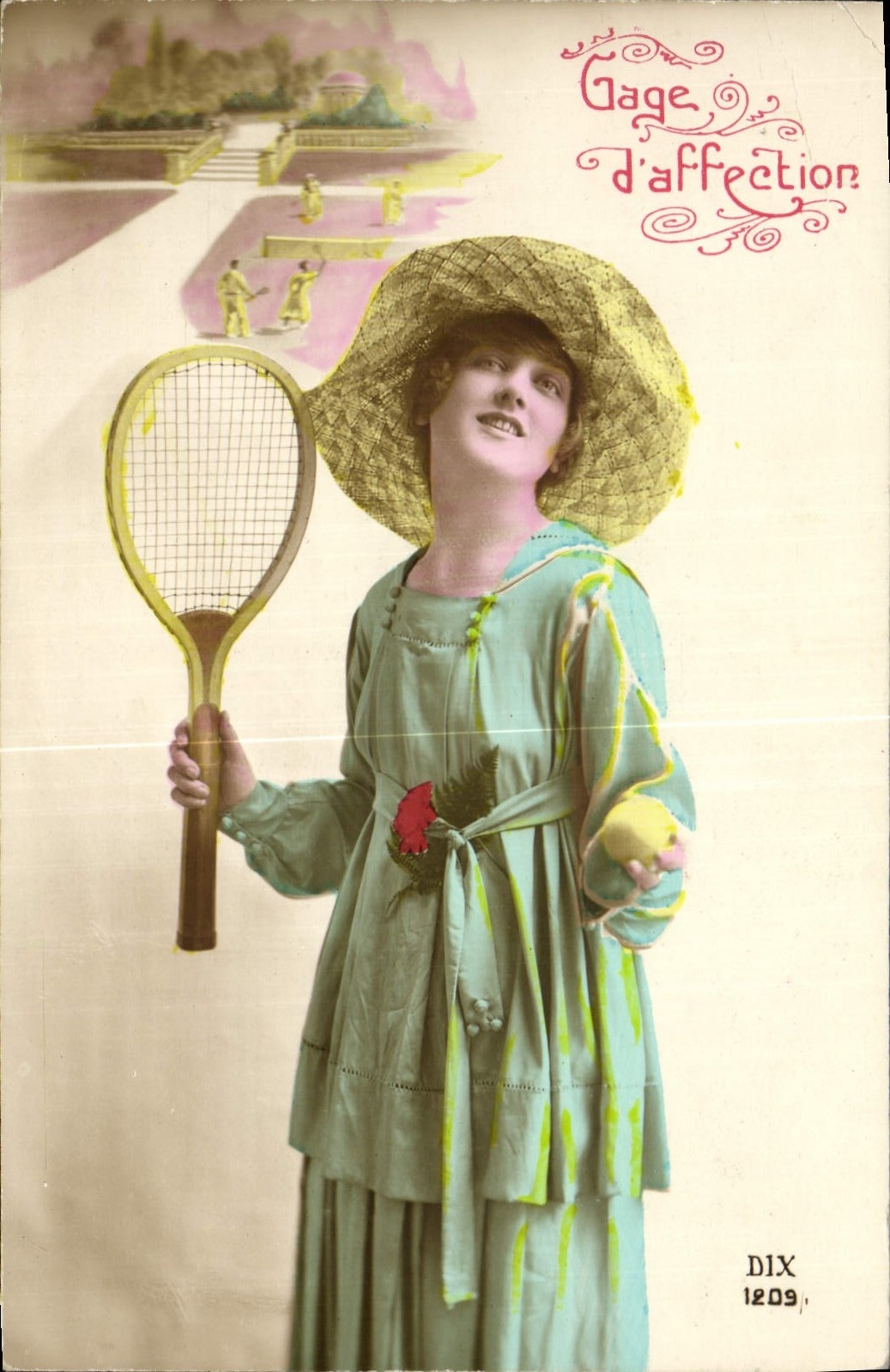 Vintage Postcard Tennis Woman Guarantees affection