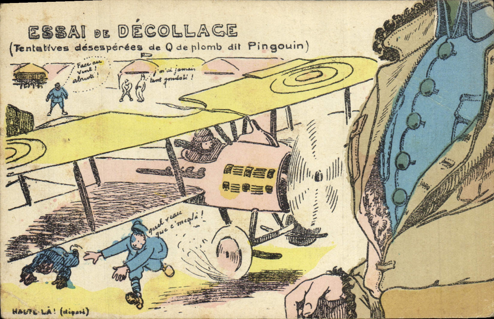 CPA Puzzle Militaria Essai de decollage Aviation Avion 