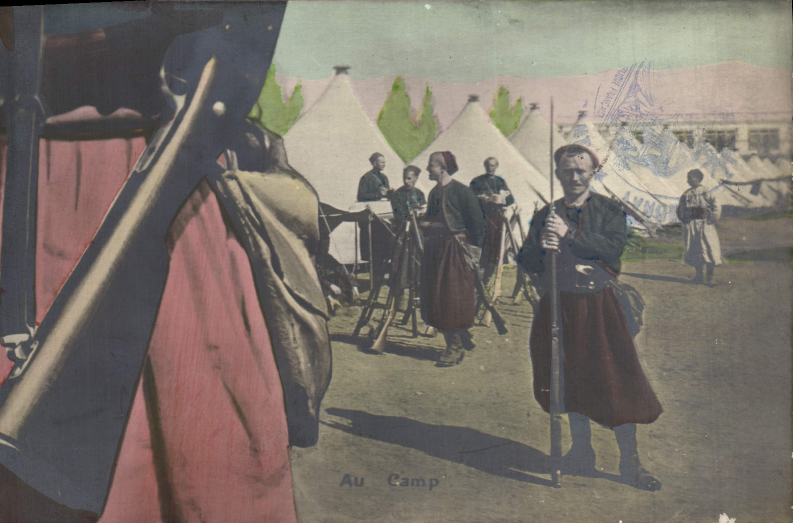 CPA Puzzle Militaria Au camp Zouaves 