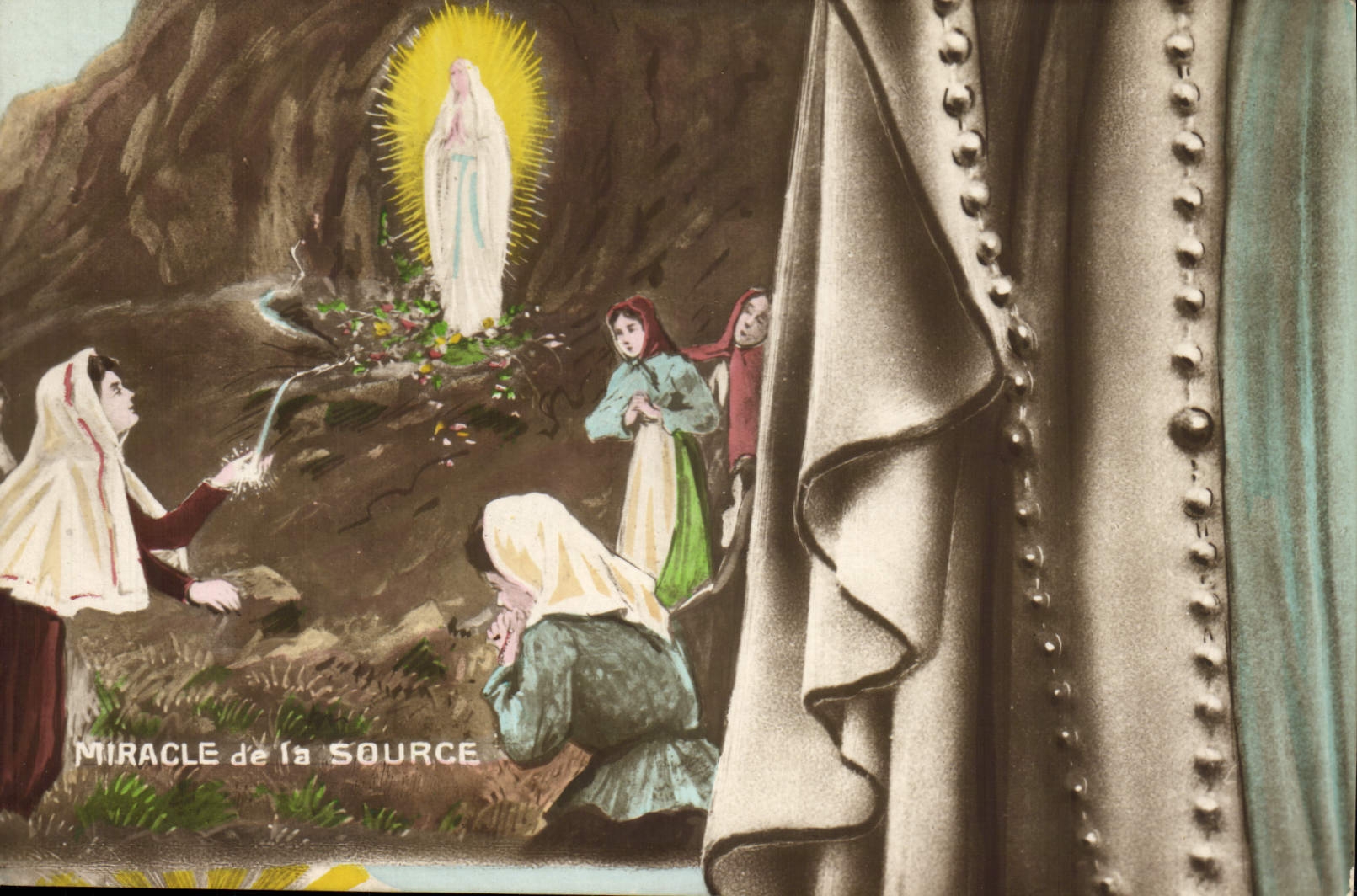 CPA Puzzle Lourdes Miracle de la source 