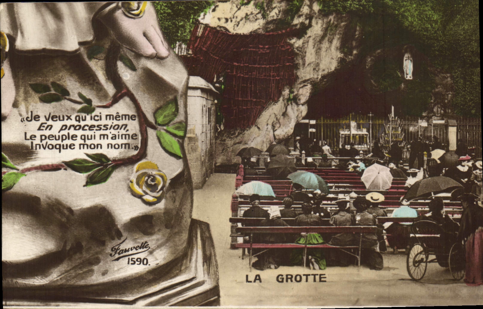 CPA Puzzle Lourdes La grotte 