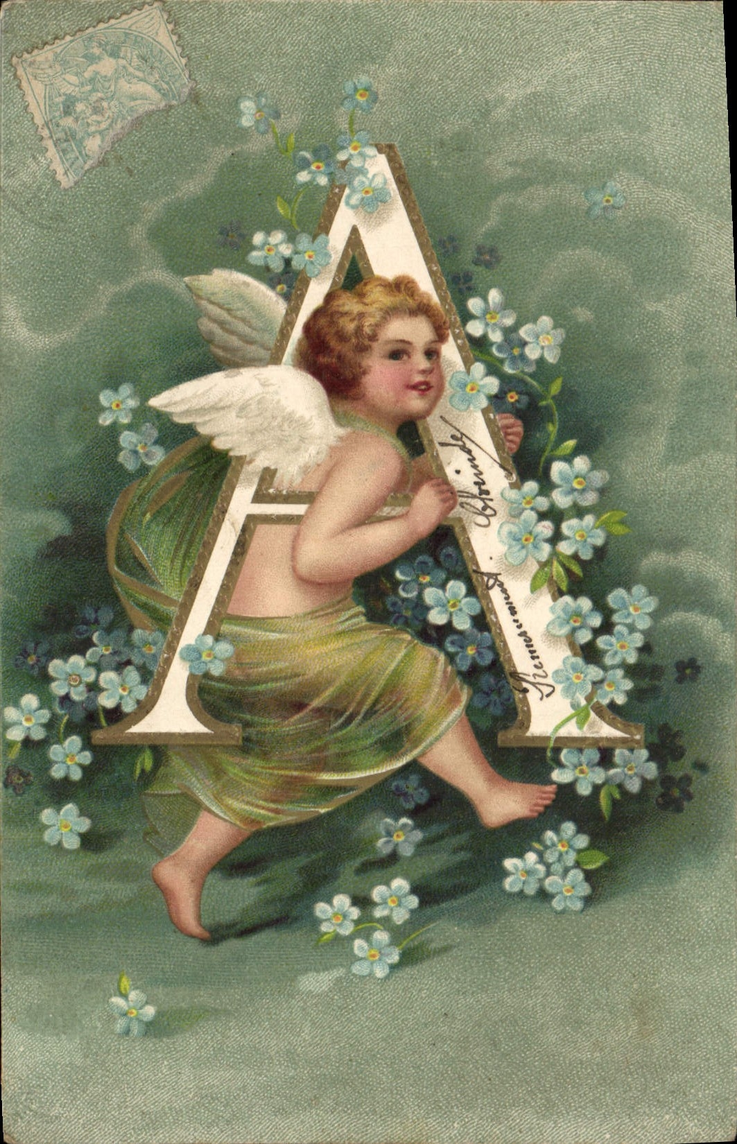 CPA Fantaisie Ange Lettres Lettre A
