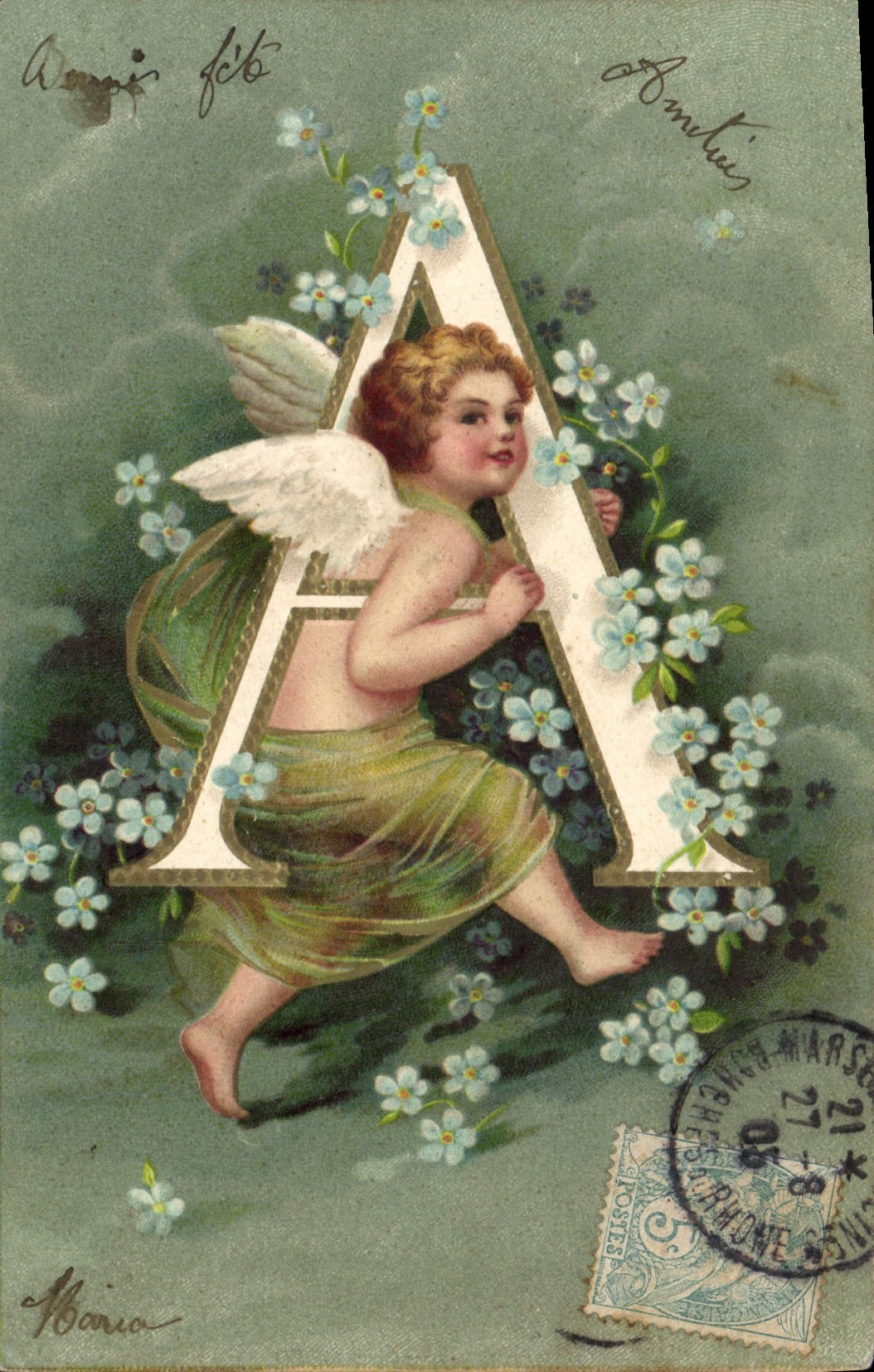 CPA Fantaisie Ange Lettres Lettre A