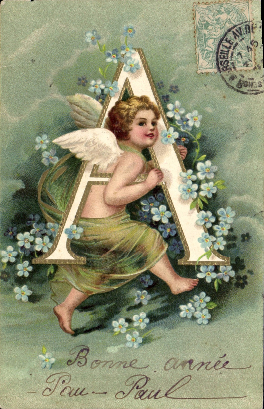 CPA Fantaisie Ange Lettres Lettre A