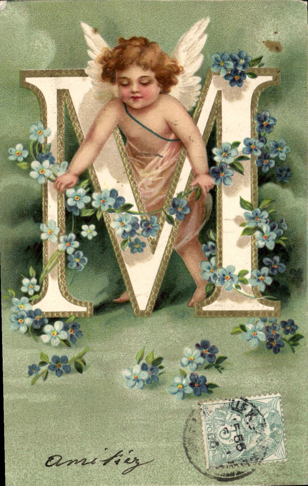 CPA Fantaisie Ange Lettres Lettre M