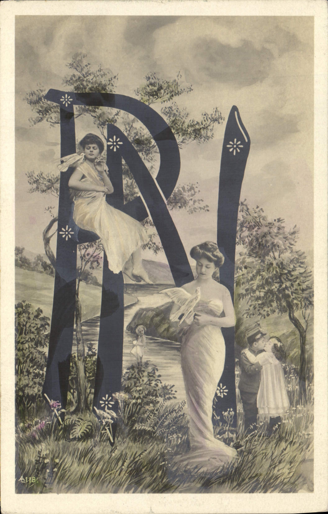 Vintage Postcard Fantasy Woman Letters Letter P NR