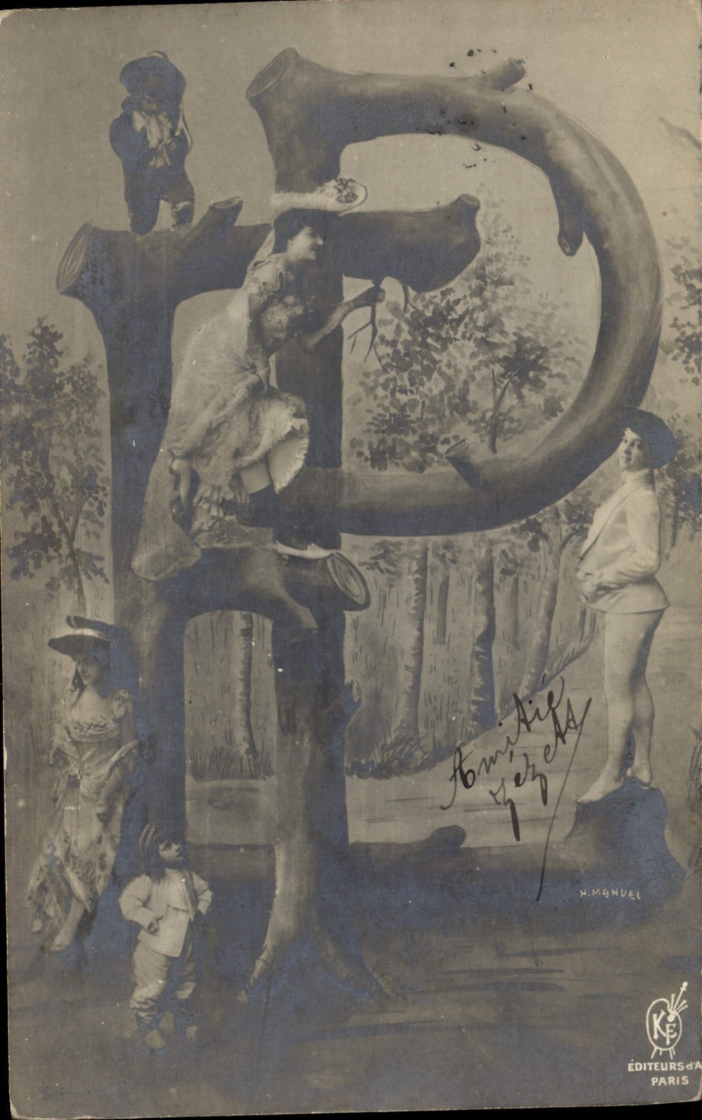 Vintage Postcard Fantasy Woman Letters Letter F P