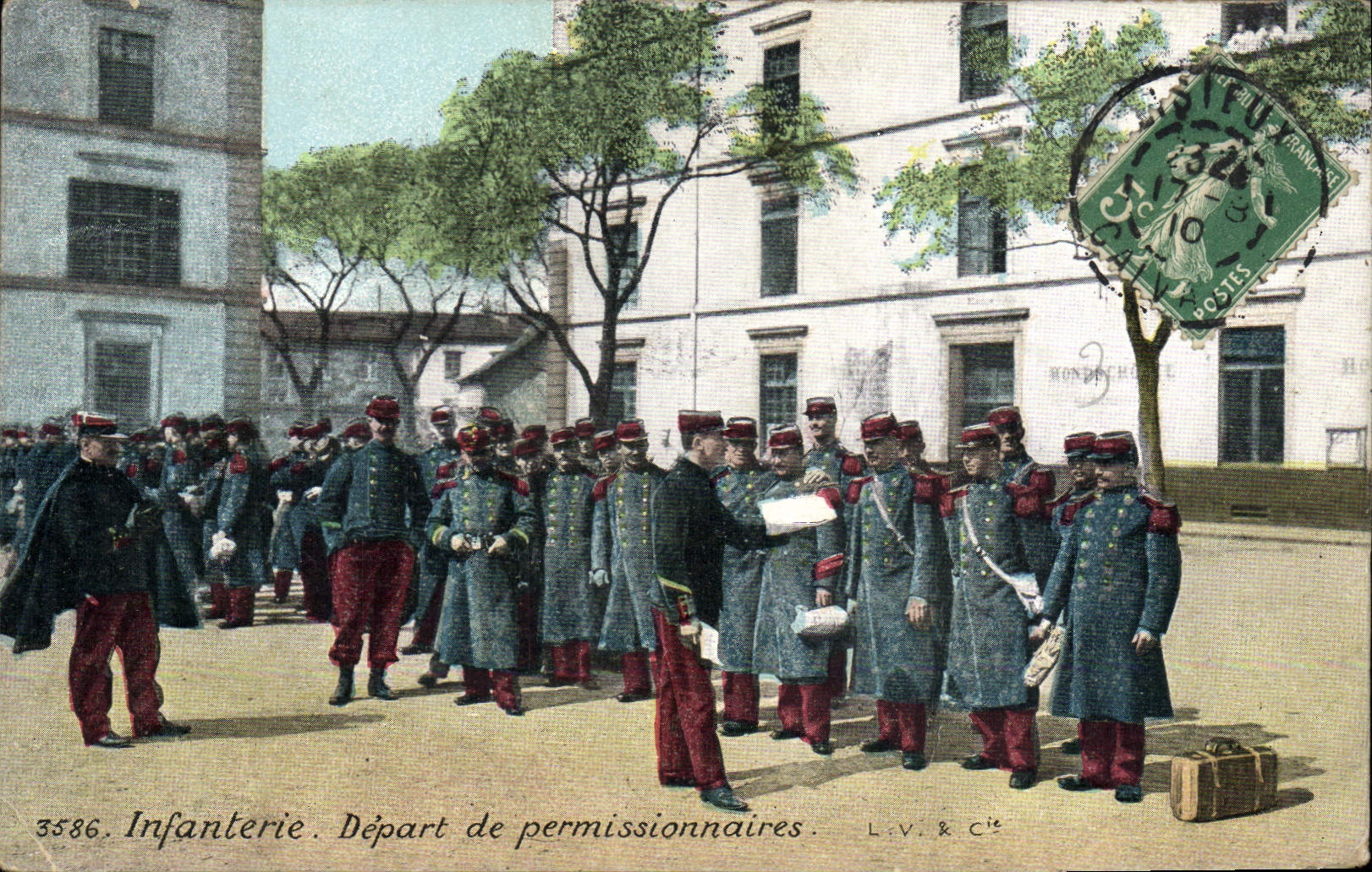 Vintage Postcard Militaria Infantry Departure of persons on leave