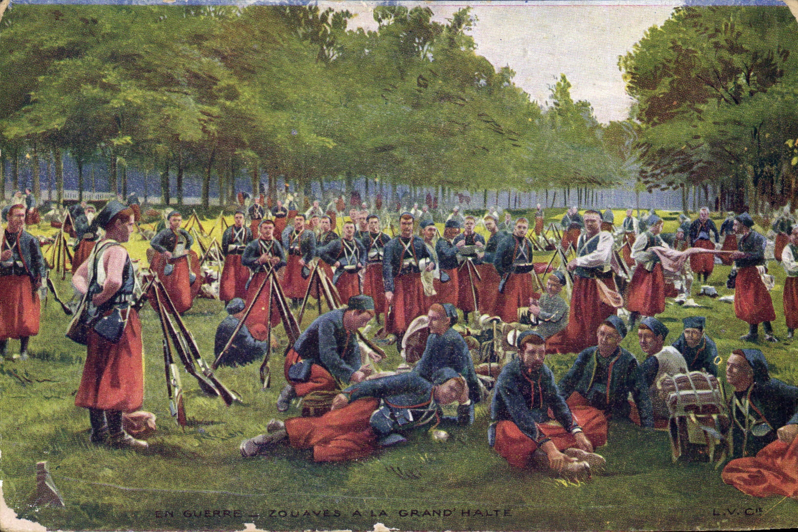 CPA Militaria Zouaves a la grand halte