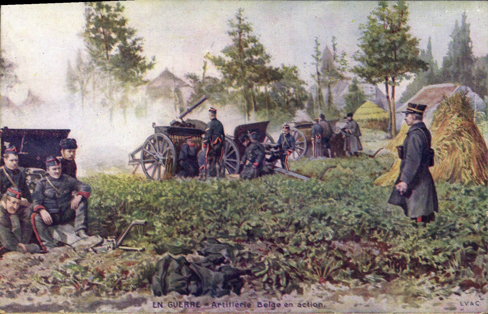 CPA Militaria Artillerie belge en action