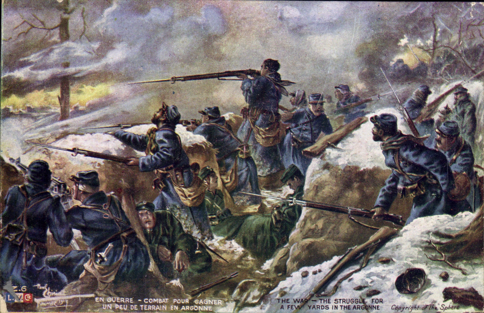 CPA Militaria Combat pour gagner un peu de terrain en Argonne