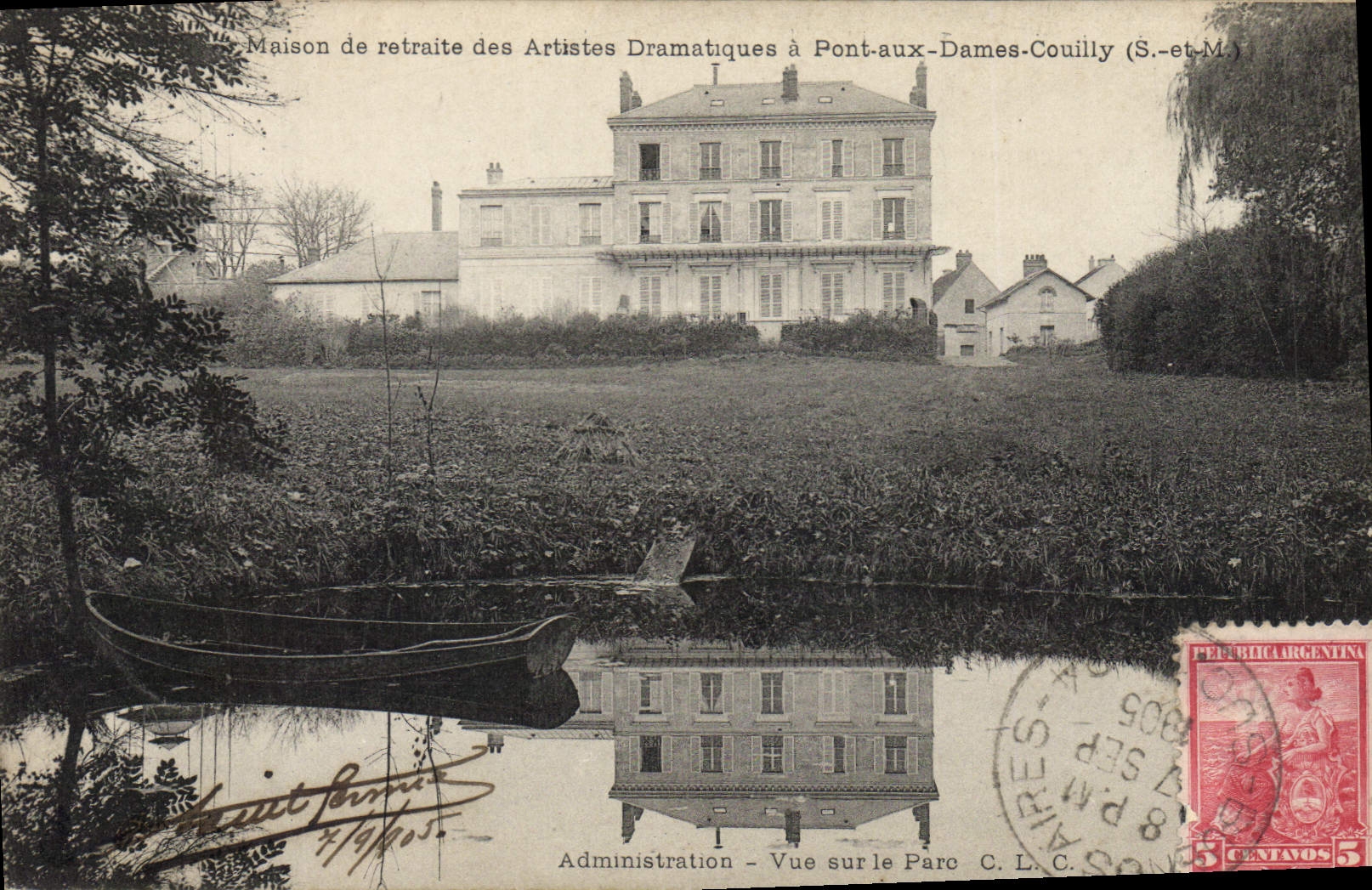 Vintage Postcard Cinema Old people's home of the Stage actors has Pont with the Ladies Couilly Administration Seen on the park