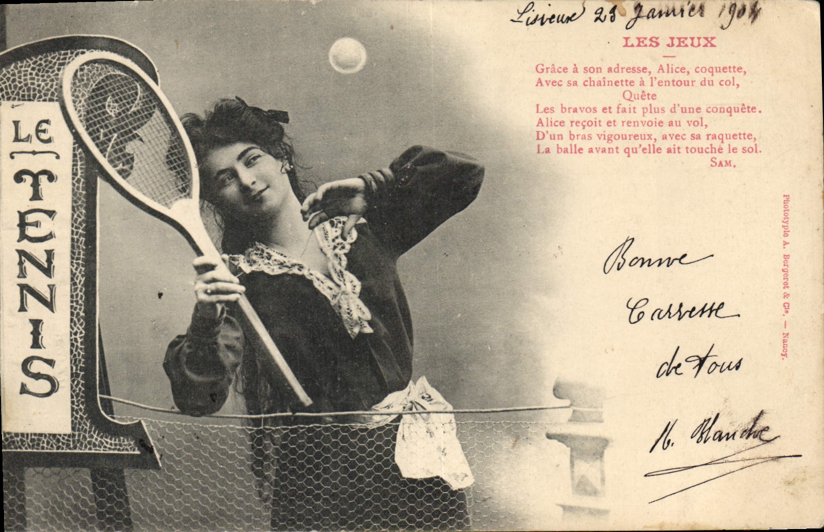 Vintage Postcard Tennis Woman plays