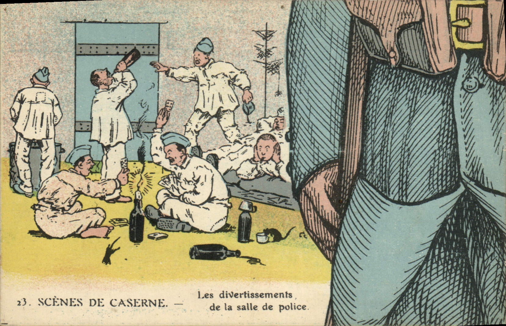 CPA Puzzle Militaria Les divertissements de la salle de police