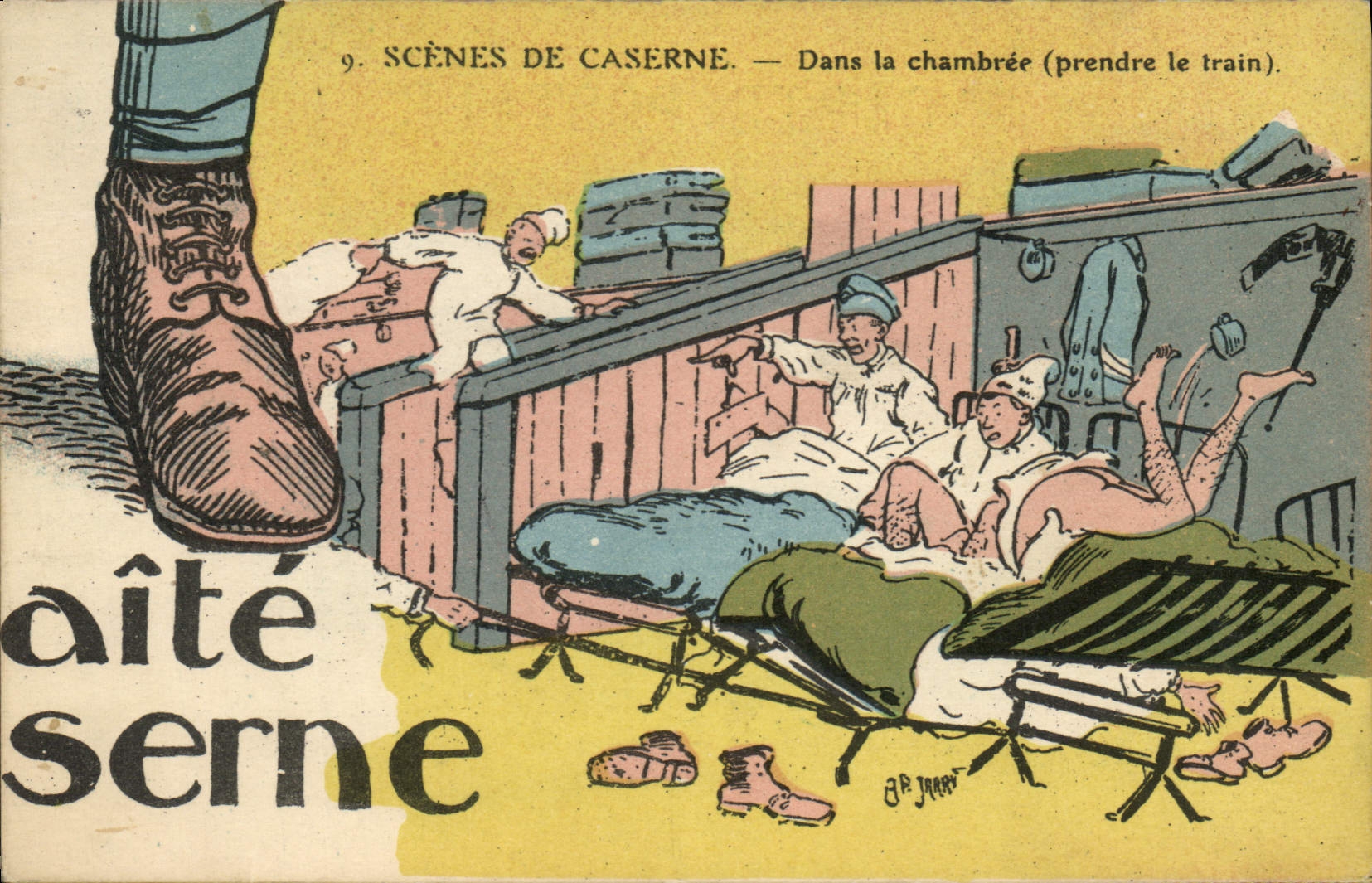 Vintage Postcard Militaria Puzzle In the barrack room to take the train