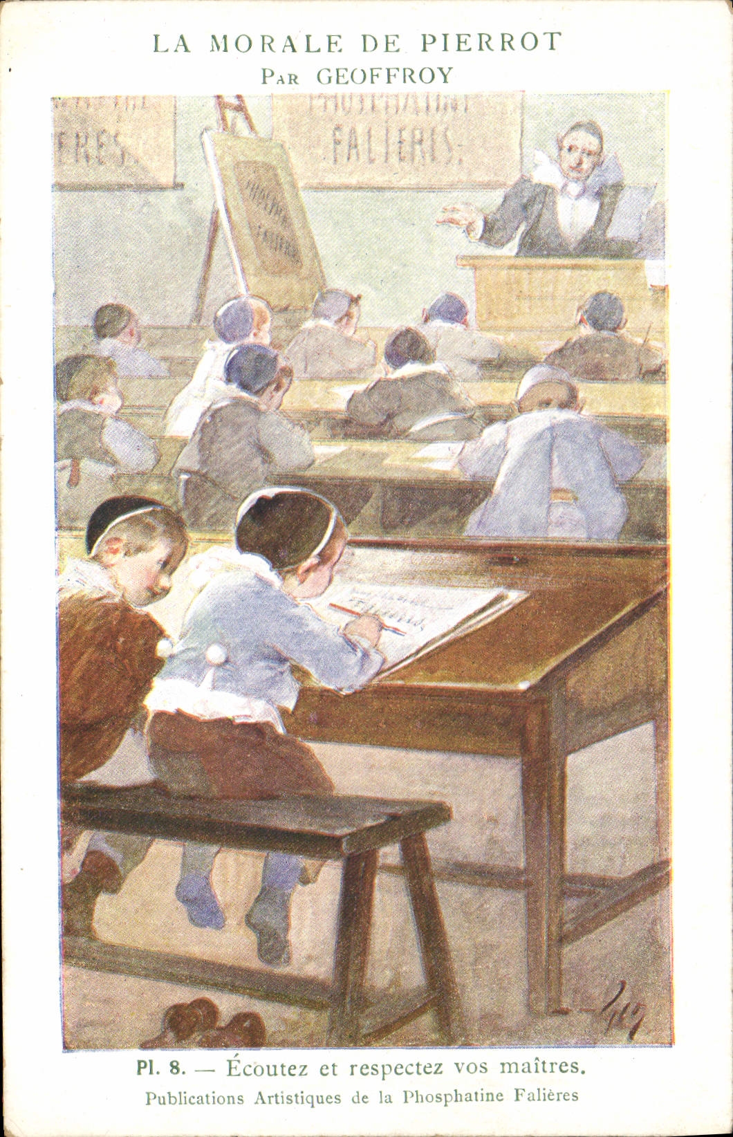 CPA Enfant La morale de Pierrot par Geoffroy Ecoutez et respectez cos maitres Ecole 