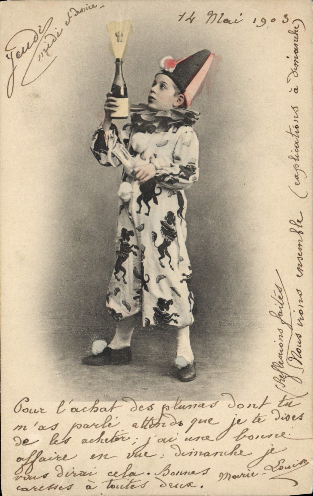Vintage Postcard Child Pierrot