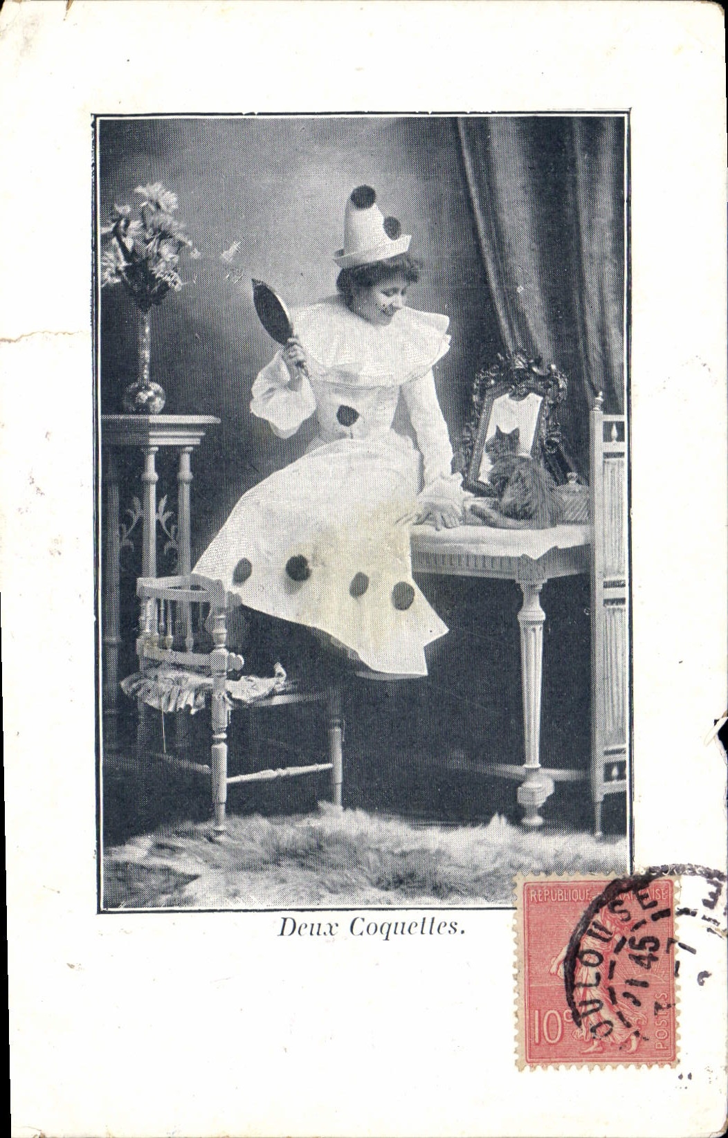 Vintage Postcard Woman Pierrot