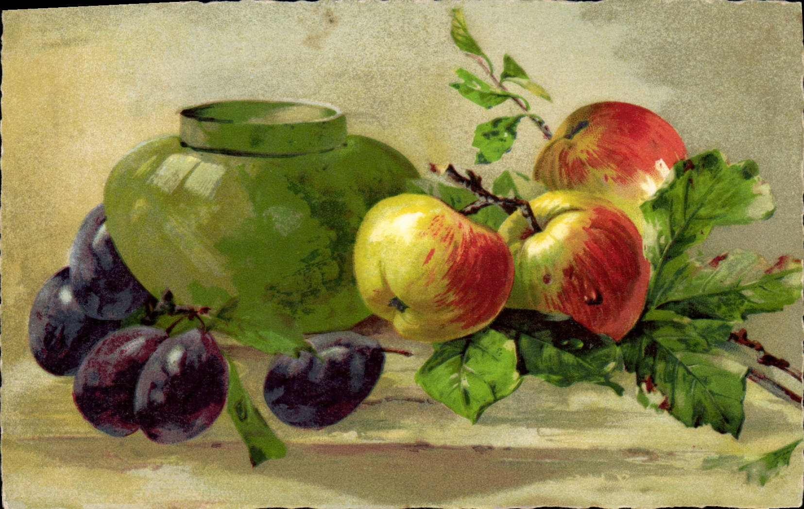 Vintage Postcard Apples Plums
