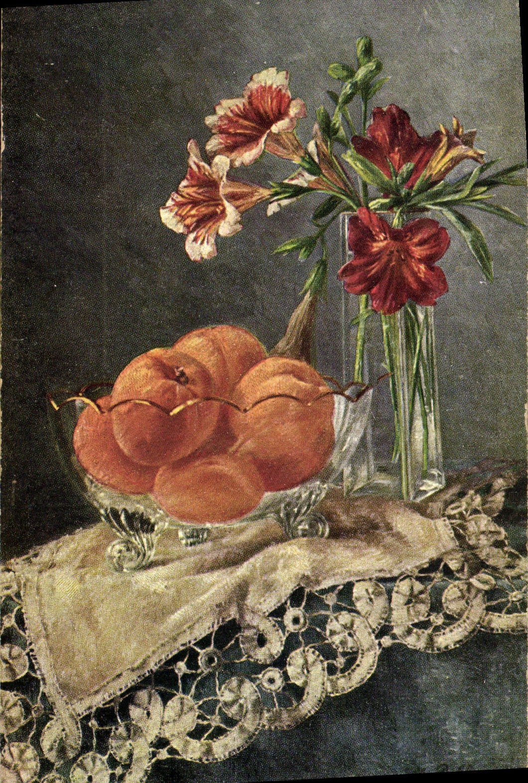 Vintage Postcard Flowers Fruits