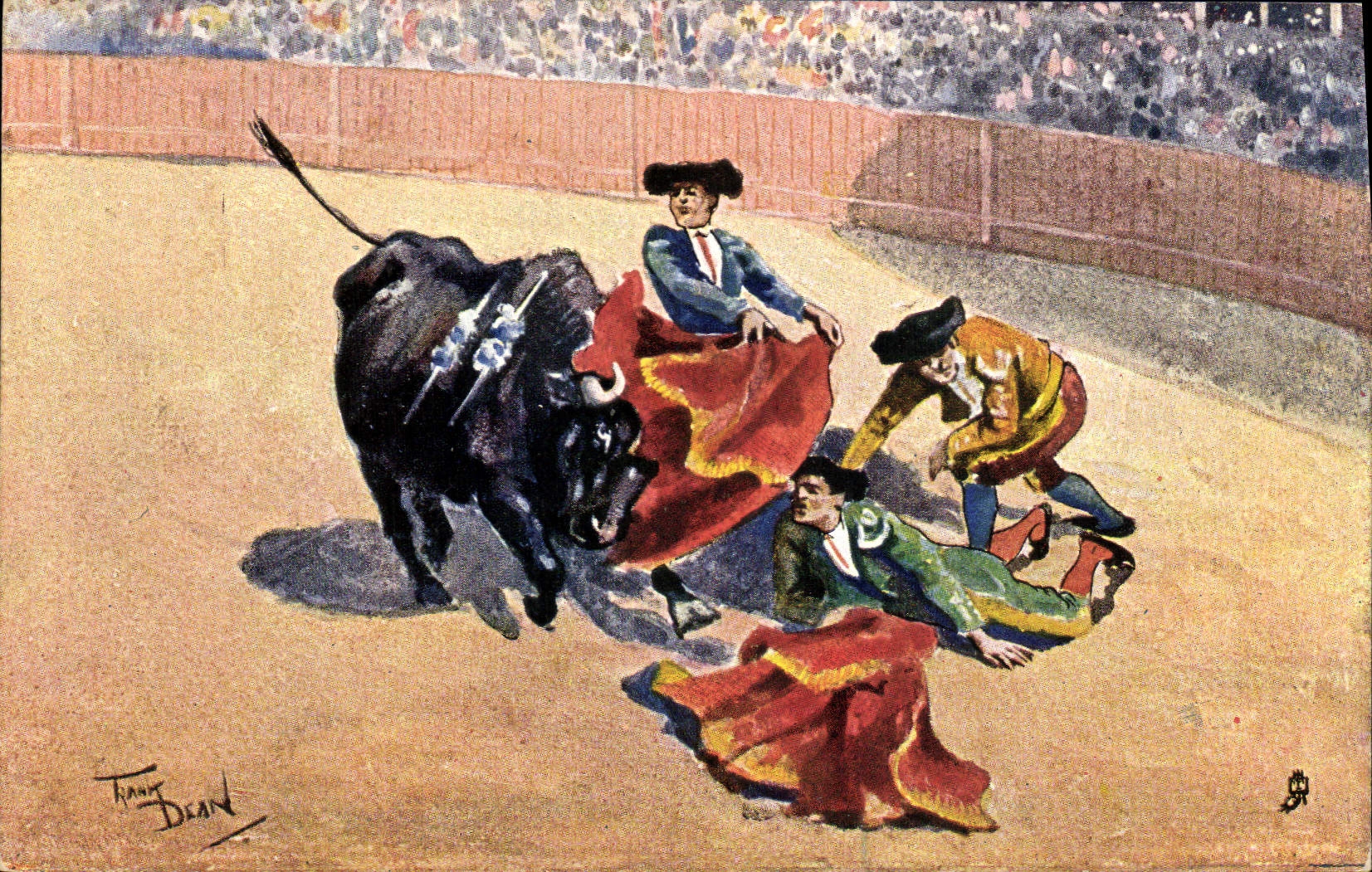 Vintage Postcard Bullfight Bullfight Year anxious moment