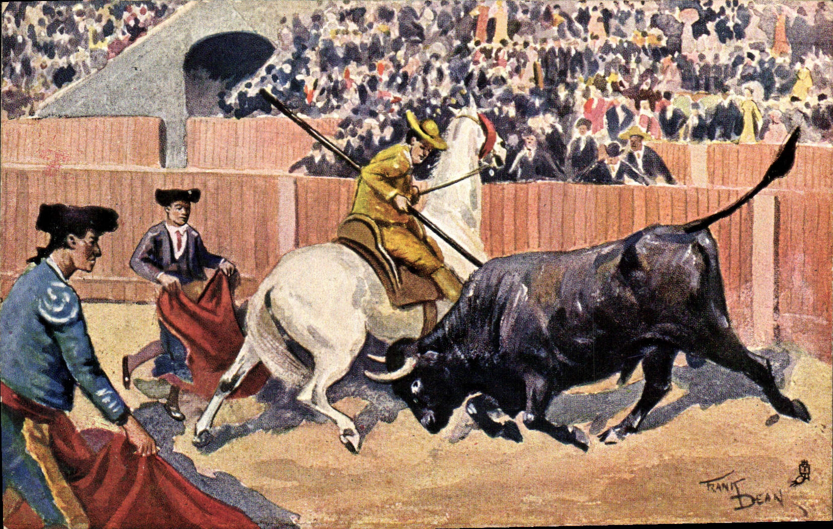 CPA Corrida Course de taureaux The bull charges