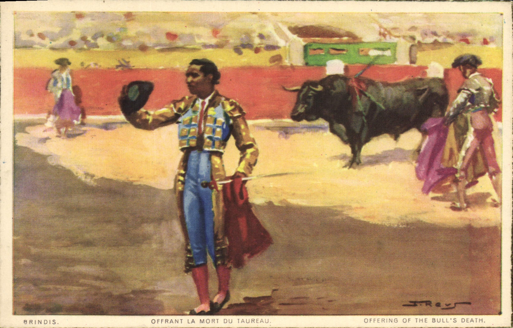 Vintage Postcard Bullfight Bullfight Brindis Offering death to the bull