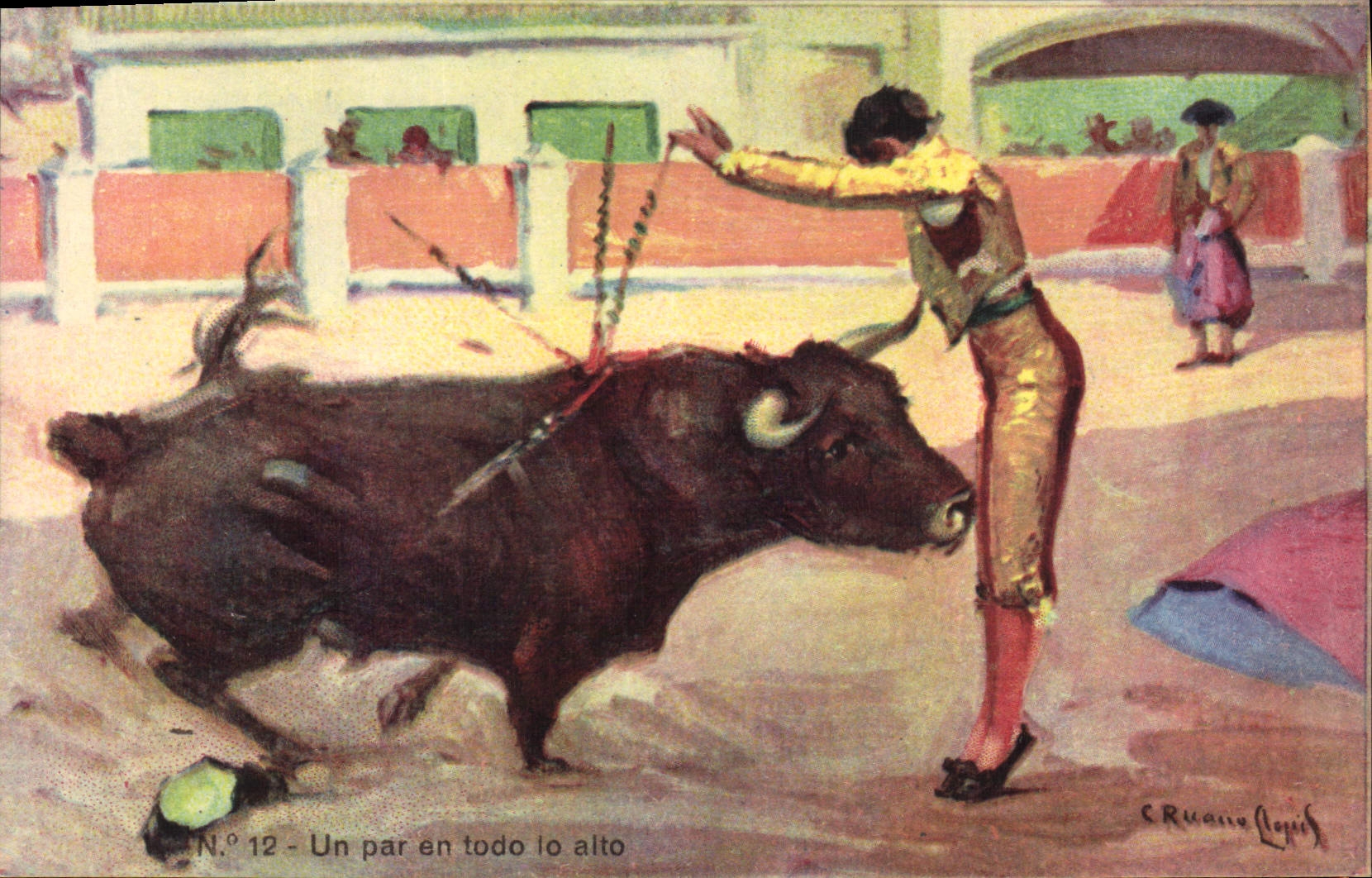 CPA Corrida Course de taureaux Un par en todo lo alto