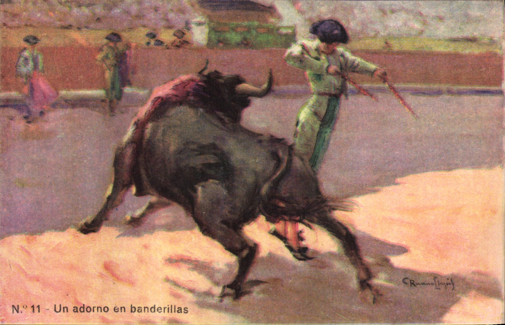 CPA Corrida Course de taureaux Un adorno en banderillas