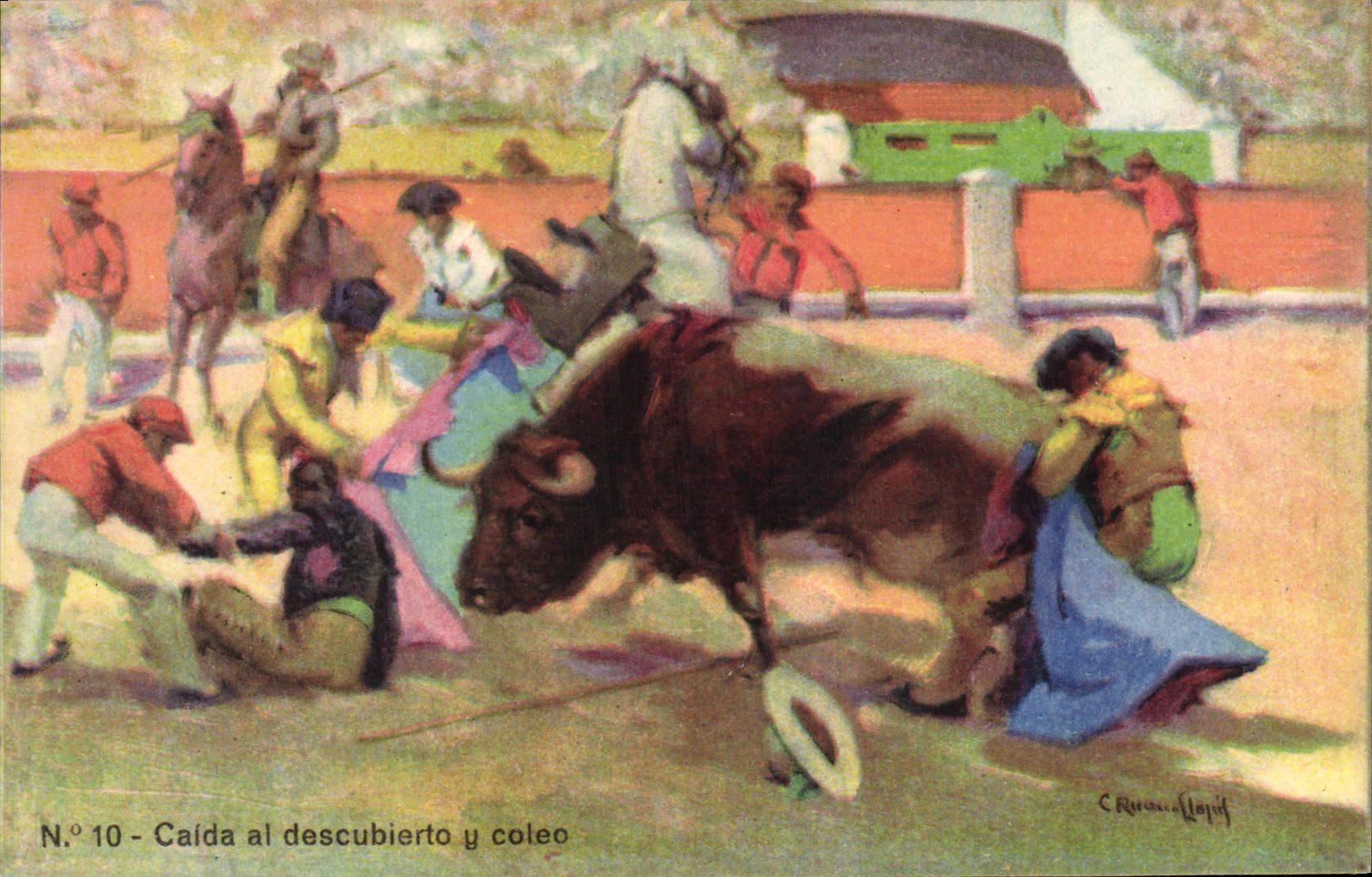 CPA Corrida Course de taureaux Caida al descubierto y coleo