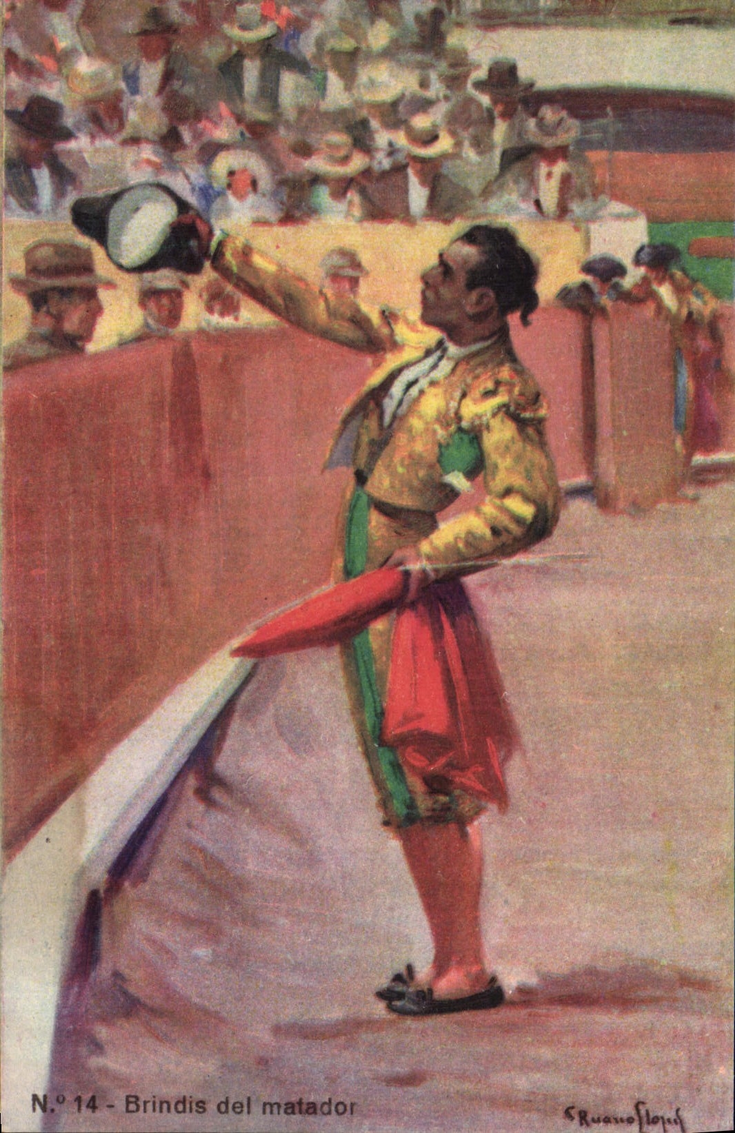 Vintage Postcard Bullfight Bullfight Brindis LED matador