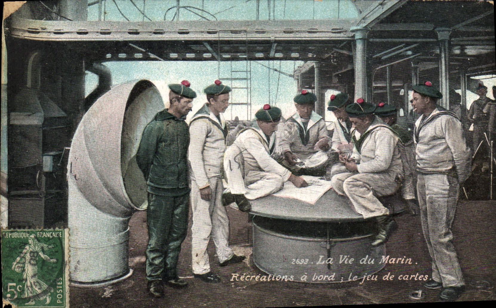 CPA Militaria Marins La vie du marin Recreation a bord Le jeu de cartes