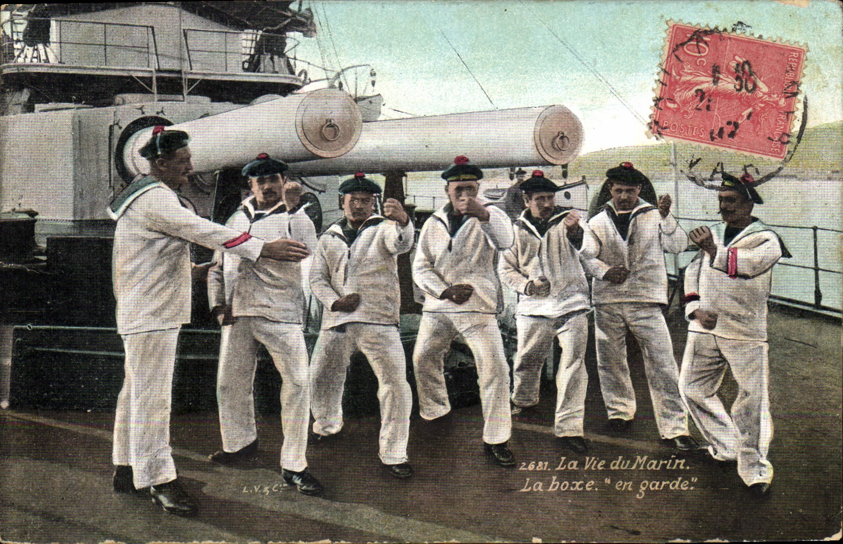 Postal Militaria Marineros la vida del marinero el boxeo en guardia