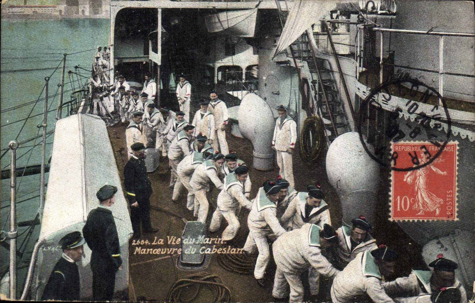 Vintage Postcard Militaria Marins the life of the sailor Operates Capstan