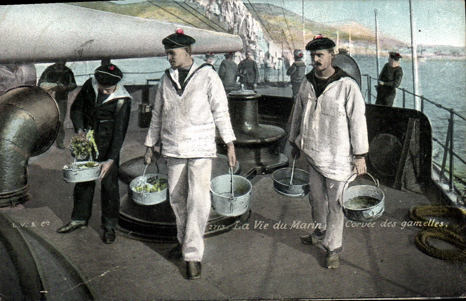 Postal Militaria Marineros la vida del marinero Trabajo molesto de las escudillas