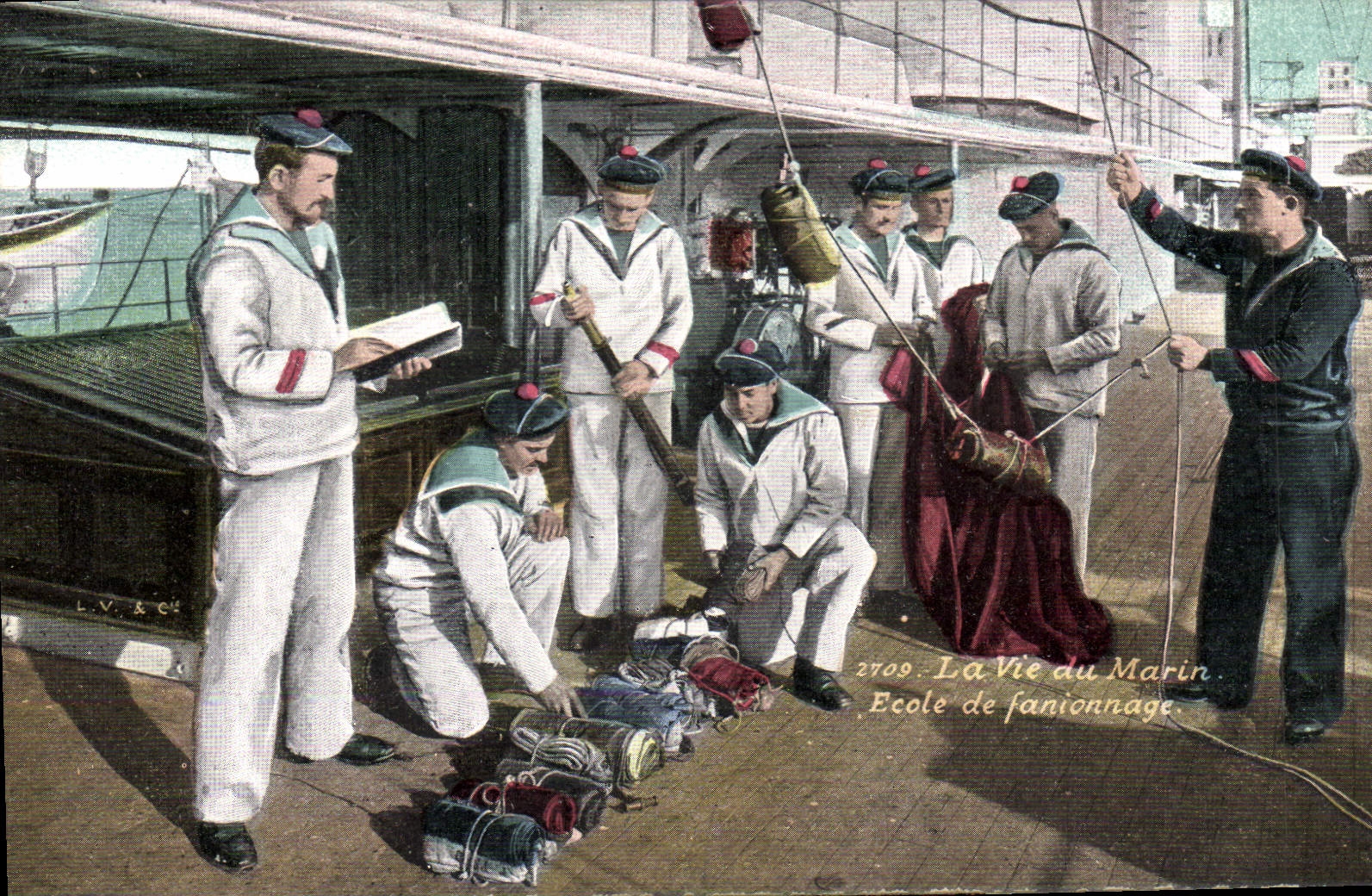 Postal Militaria Marineros la vida del marinero Escuela de fanionnage