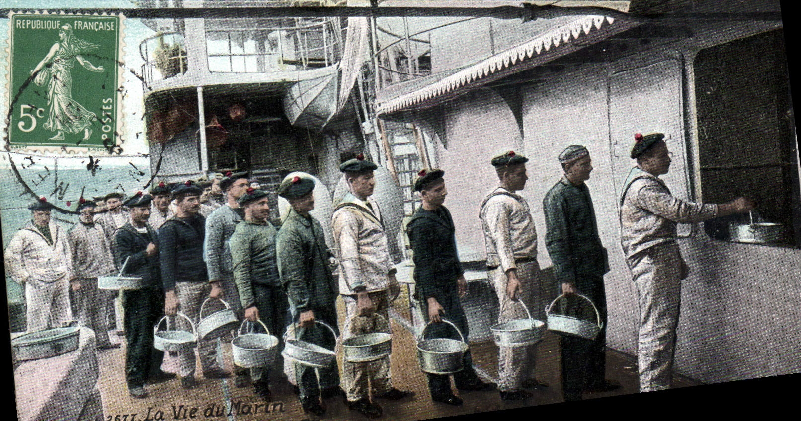 Postal Militaria Marineros la vida del marinero Distribución de la sopa