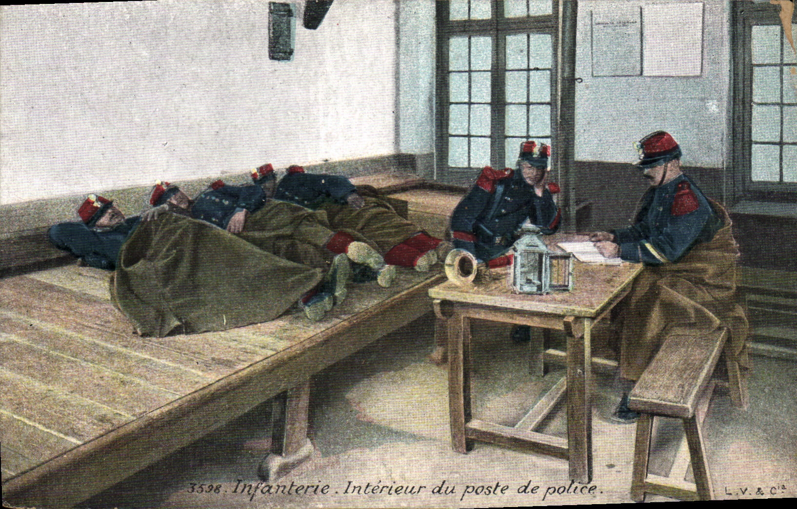 CPA Militaria Interieur d'un poste de police